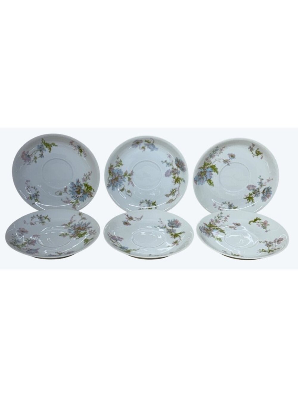 6 Haviland Schleiger 79 Blue & Pink Poppies Saucers Limoges France